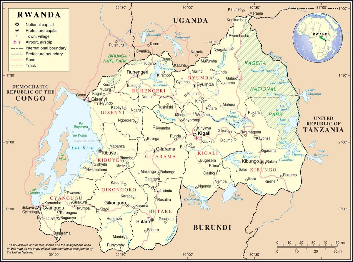 karte karte Ruanda apkārtējām valstīm