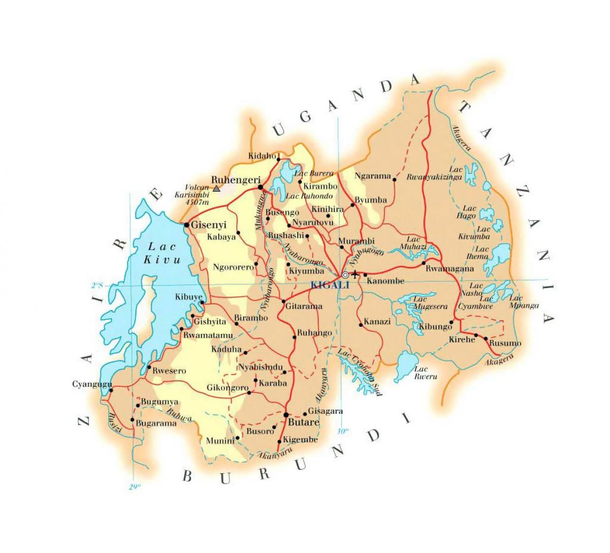 kartes Ruandas ceļu