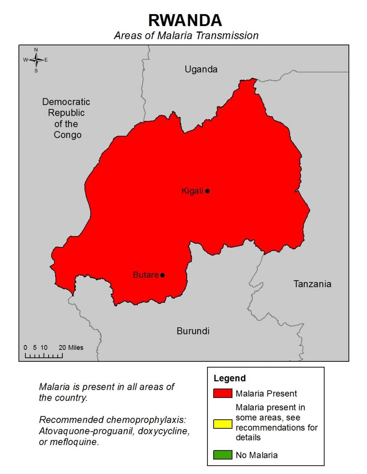 kartes Ruandas malāriju