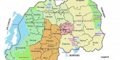 Kartes Ruandas ar rajonu un nozarēs